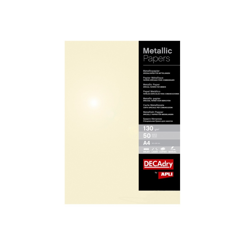 Apli Pack de 50 feuilles de papier métallisé - 130gr - Idéal pour les invitations et les communications - Compatible avec les