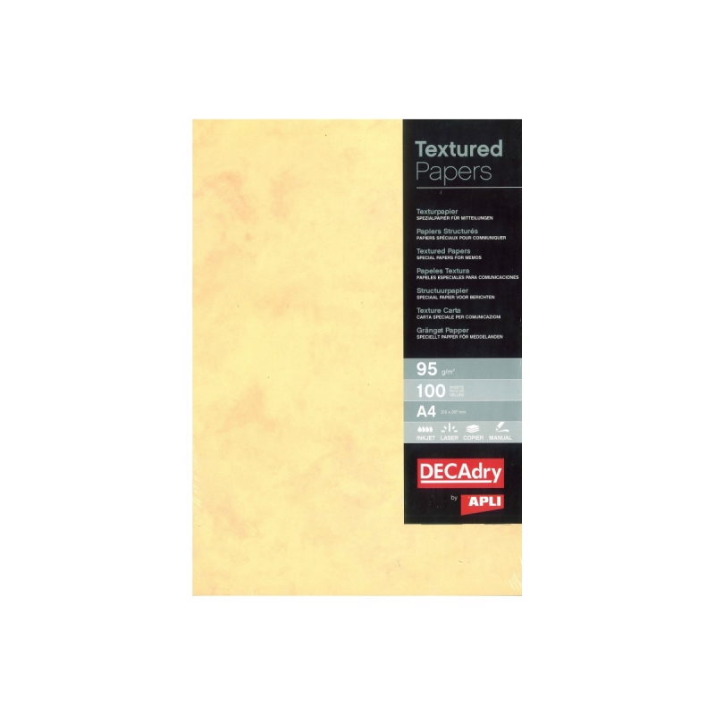 Apli Pack de 100 feuilles de papier texture marbré - Idéal pour les impressions spéciales - Compatible avec les imprimantes jet