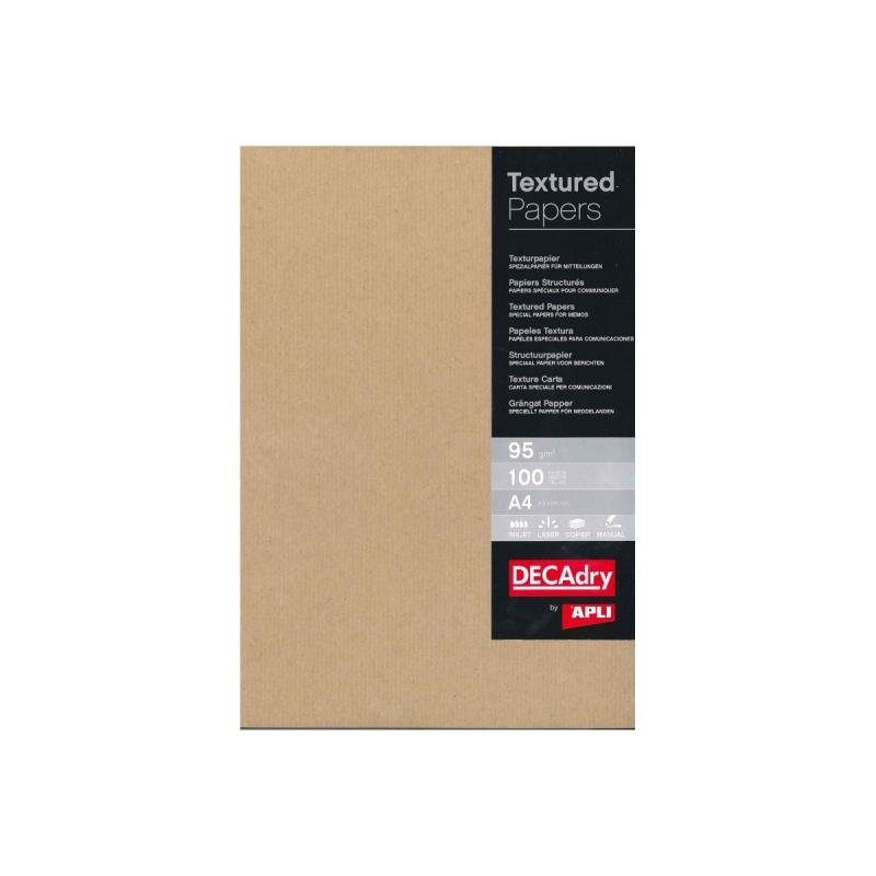 Apli Pack de 100 Feuilles de Papier Kraft Vergé - Haute Qualité - 95gr - Convient pour Imprimantes et Écriture Manuelle