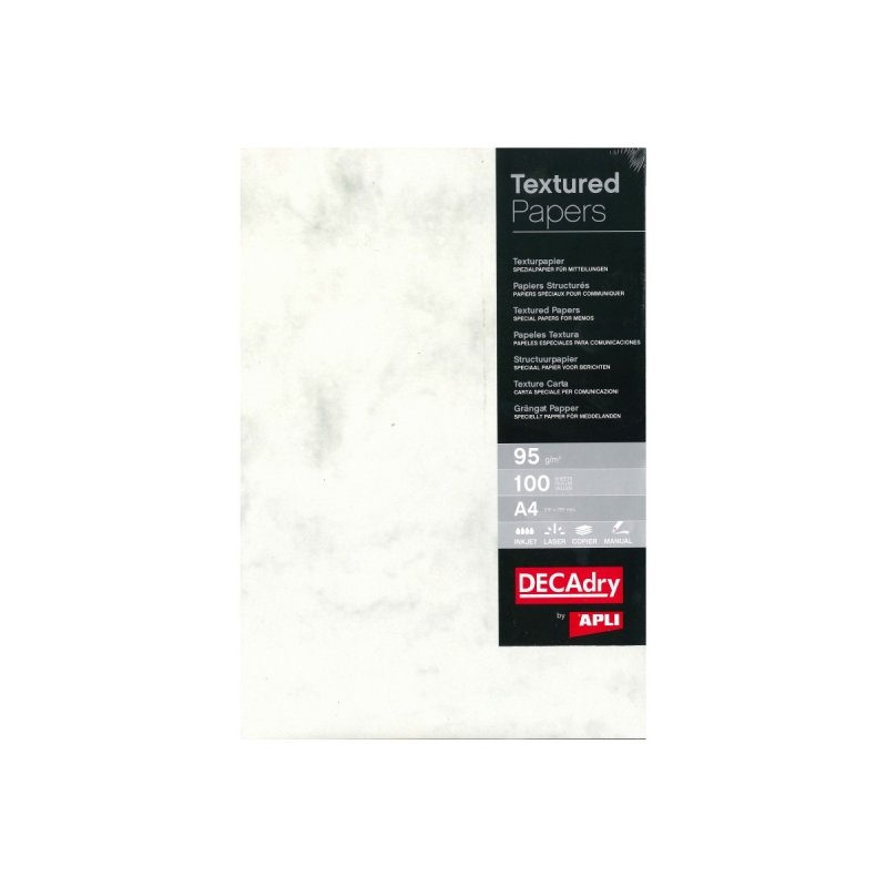 Apli Pack de 100 feuilles de papier texture marbré - Idéal pour les impressions spéciales - Compatible avec les imprimantes jet