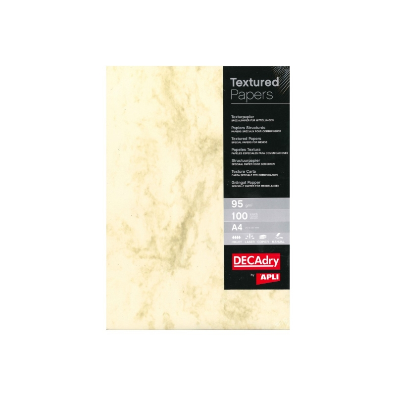 Apli Pack de 100 Feuilles de Papier Texture Marbre - Idéal pour les Impressions Spéciales - Compatible Jet d'encre, Laser et