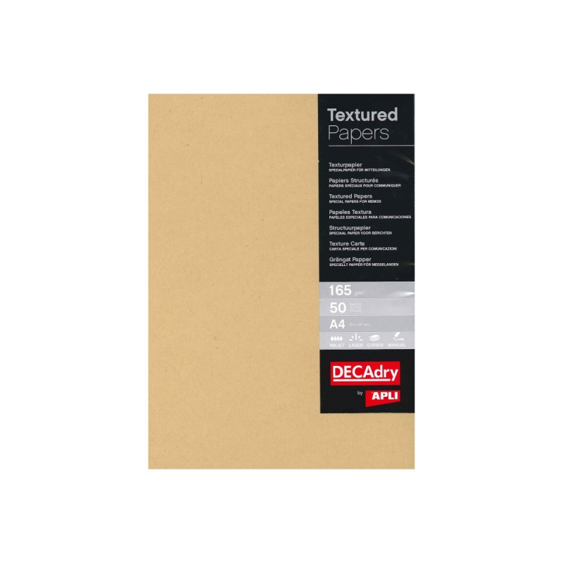 Apli Pack de 50 Feuilles de Papier Vergé Kraft A4 - Haute Qualité - 165gr - Compatible Imprimantes Jet d'encre, Laser et