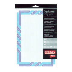 Apli Pack de 25 Feuilles de Papier Certificat - 115gr - Dessin Tressé sur le Cadre - Idéal pour Certificats et Diplômes