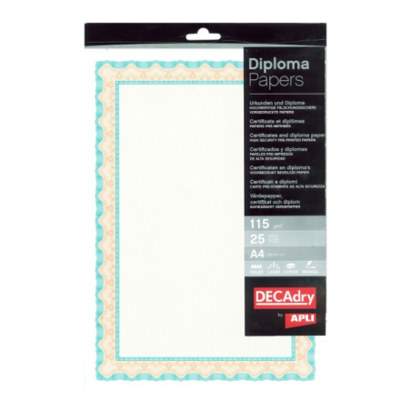 Apli Pack de 25 Feuilles de Papier Certificat - Design Coquille - 115gr - Idéal pour Certificats et Diplômes - Compatible
