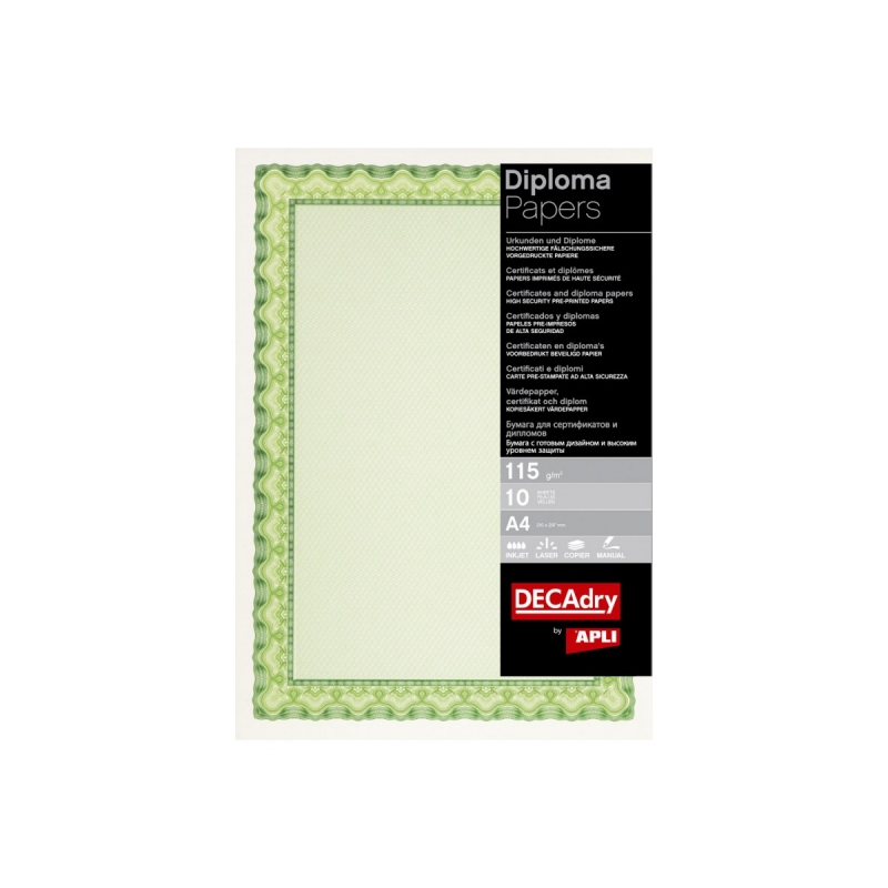 Apli Pack de 25 Feuilles de Papier Certificat - Design Coquille - 115gr - Idéal pour Certificats et Diplômes - Compatible