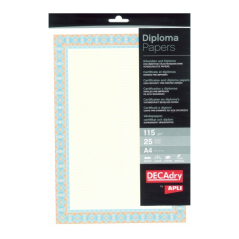 Apli Pack de 25 Feuilles de Papier Certificat - Dessin Hélicoïdal sur le Cadre - 115gr - Idéal pour Certificats et Diplômes