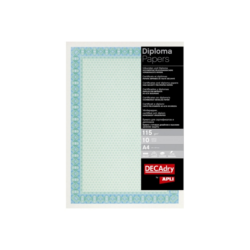 Apli Pack de 25 Feuilles de Papier Certificat - Dessin Hélicoïdal dans le Cadre - 115gr - Compatible Imprimantes et Écriture