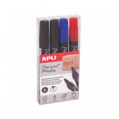 Apli Pack de 4 Marqueurs Permanents Pointe Ronde - Étanche - Multifonctionnel - pour Métal, Plastique, Bois et Carton - Couleur