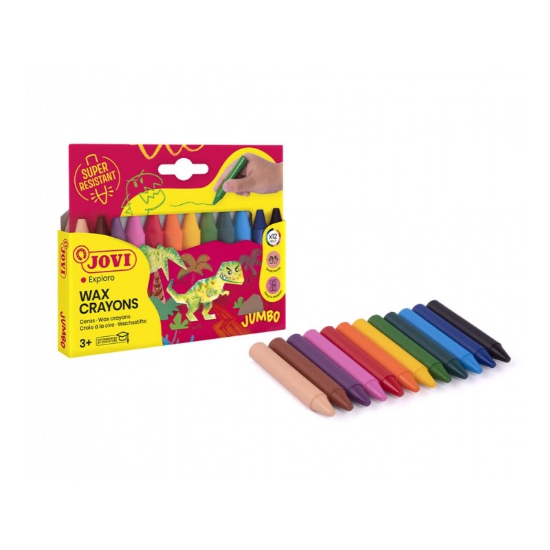 Jovi Jumbo Étui de 12 Cires Rondes - Résistantes - Ne tachent pas - Couleurs Assorties