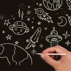 Apli Magic Scratch Glow in the Dark Feuilles phosphorescentes - 8 feuilles - 4 bâtons en bois - Créez et brillez dans le noir