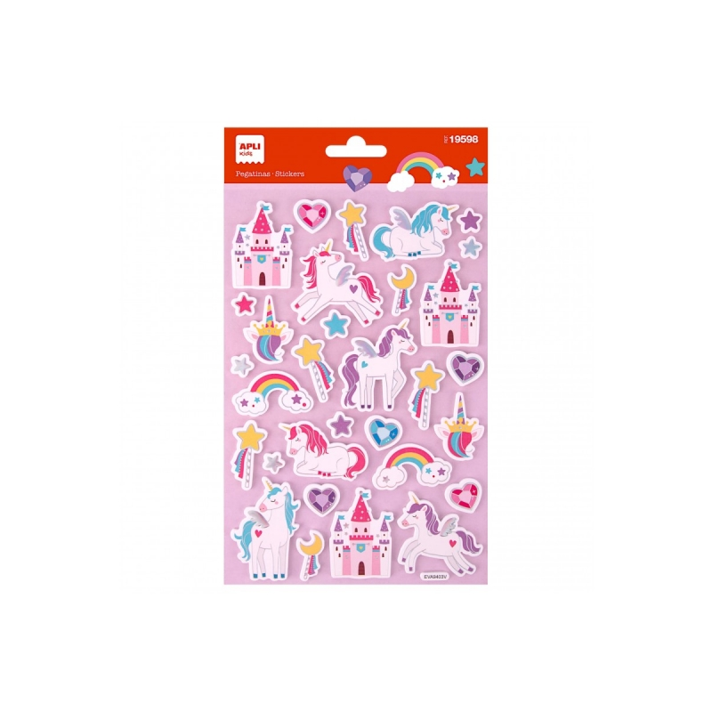 Apli Sachet de Stickers Licorne - Adhésif Permanent - Décoration de Livres et Dossiers - Stimule la Créativité et la