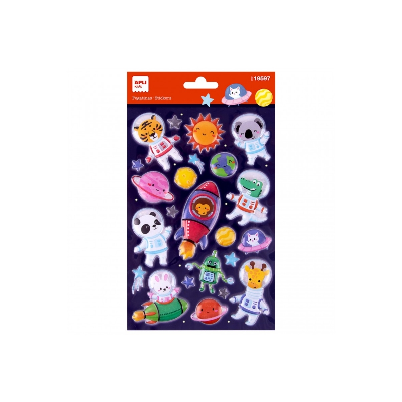 Apli Sachet de Stickers Animaux de l'Espace - Adhésif Permanent - Stimule la Créativité et la Psychomotricité Fine du Jeune