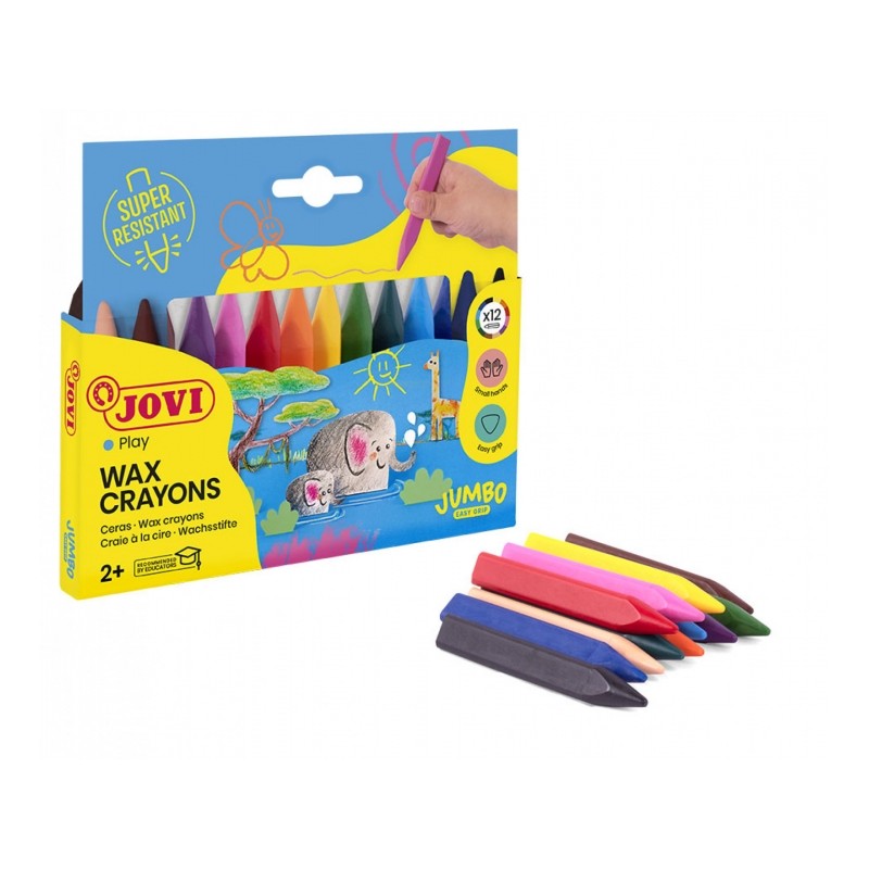 Jovi Triwax Étui de 12 Cires Triangulaires - Ne tache pas - Trait lisse - Excellente performance - Convient aux taille-crayons