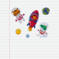 Apli Sachet de Stickers Animaux de l'Espace - Adhésif Permanent - Stimule la Créativité et la Psychomotricité Fine du Jeune