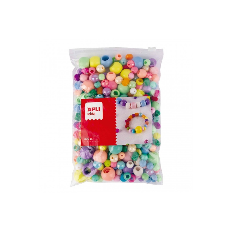 Apli Perles en Plastique Assorties - Idéales pour l'Artisanat - Format MAXI - Parfaites pour l'École et la Maison