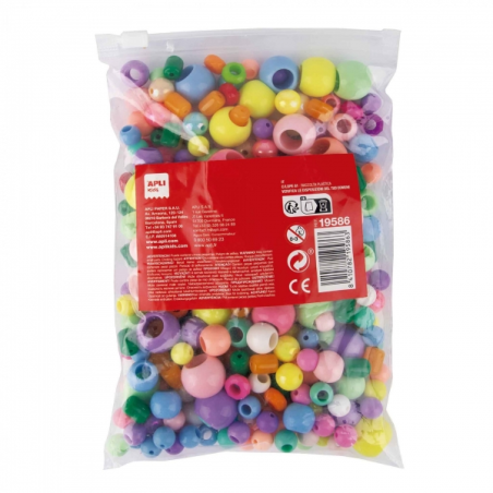 Apli Perles en Plastique Assorties - Idéales pour l'Artisanat - Format MAXI - Parfaites pour l'École et la Maison