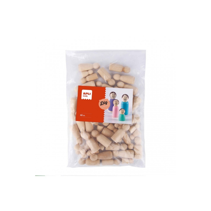 Apli Assortiment de poupées en bois - Format MAXI - 48 unités - 4 tailles différentes - Idéal pour l'artisanat et les écoles