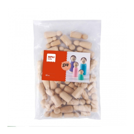Apli Assortiment de poupées en bois - Format MAXI - 48 unités - 4 tailles différentes - Idéal pour l'artisanat et les écoles