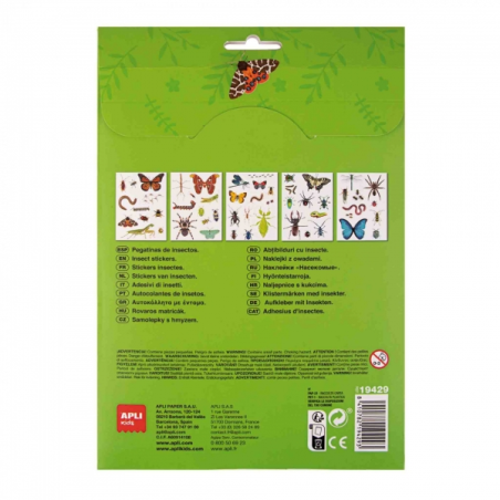 Apli Pack de 50 Stickers Insectes - Amovibles - Éducatifs - Développer la Psychomotricité Fine - Images Réalistes