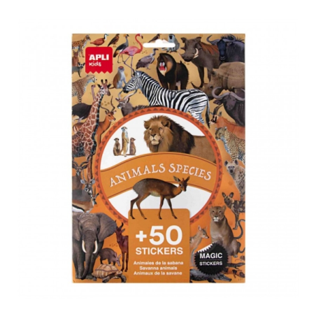 Apli Pack de 50 Stickers Amovibles d'Animaux de la Savane - Développe les Compétences Psychomotrices Fines - Images Réalistes