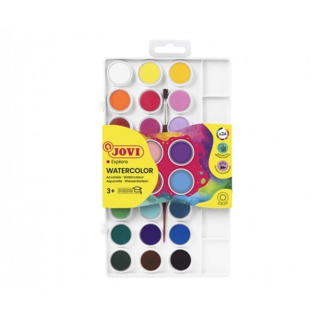 ✅ Jovi Pack de 24 Aquarelles en Poêle + Pinceau - Lumineux - Facilement Mélangable - Couleurs Assorties couleu en stock