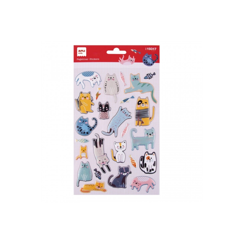 Apli Sachet de Stickers Chat - Gaufrage et Détails Métalliques - Adhésif Permanent - Idéal pour le Scrapbooking et la