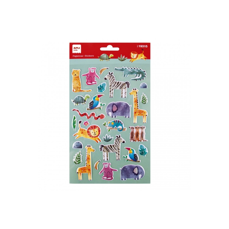 Apli Sachet de Stickers Safari - Gaufrage et Détails Métalliques - Adhésif Permanent - Idéal pour le Scrapbooking et la
