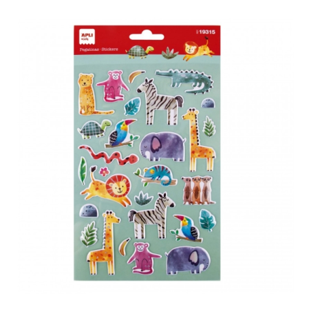 Apli Sachet de Stickers Safari - Gaufrage et Détails Métalliques - Adhésif Permanent - Idéal pour le Scrapbooking et la