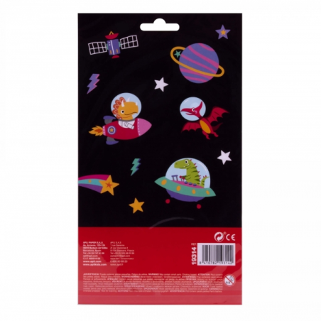 Apli Sachet de Stickers Dinosaures dans l'Espace - Relief et Détails Métalliques - Adhésif Permanent - Stimule la Créativité et