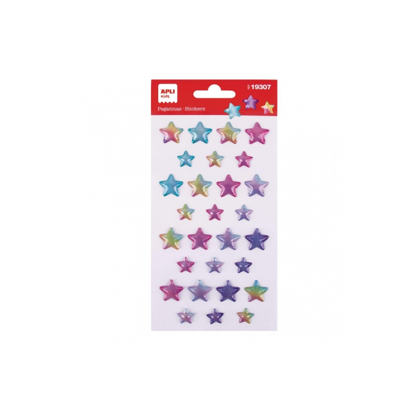 Apli Sachet de Stickers Étoiles - Tournesol - En Relief - Effet Métallisé - Adhésif Permanent - Idéal pour le Scrapbooking et