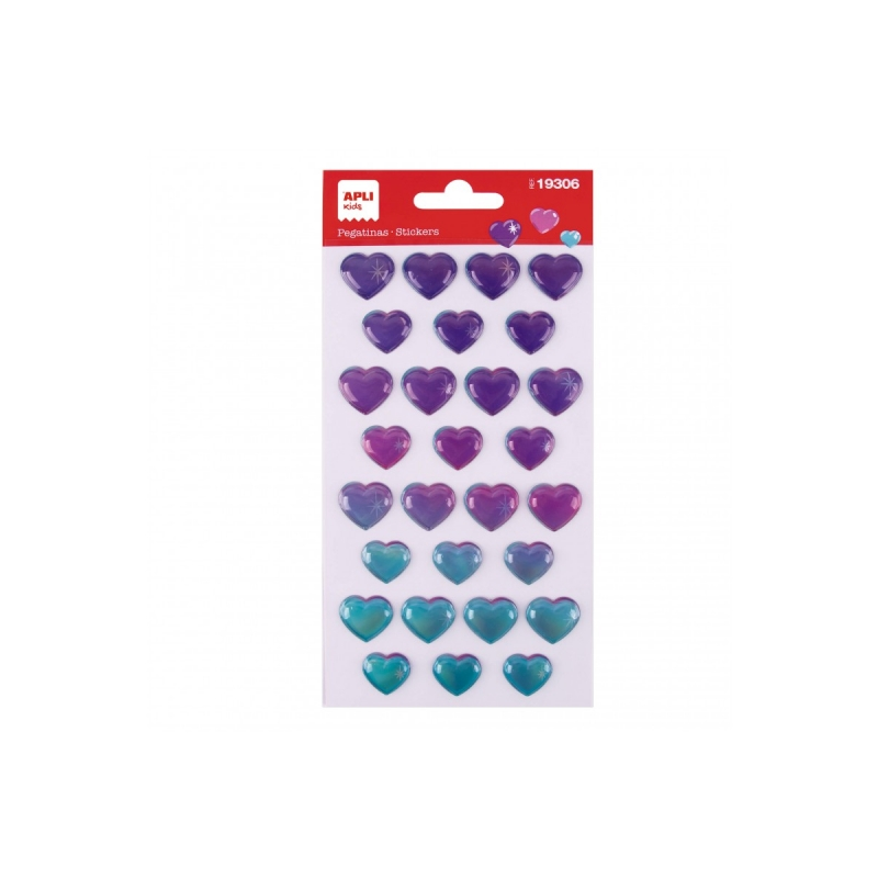 Apli Sachet de Stickers Coeur - Tournesol - En Relief - Effet Métallisé - Adhésif Permanent - Idéal pour le Scrapbooking et la