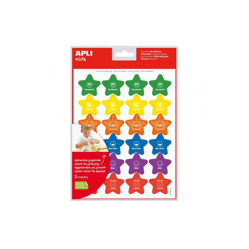 Apli Sachet d'autocollants de motivation - Adhésif amovible - 72 autocollants - 6 styles d'étoiles avec phrases - Adhésif à