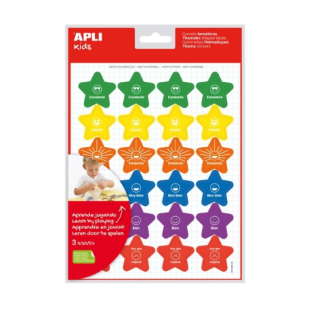 Apli Sachet d'autocollants de motivation - Adhésif amovible - 72 autocollants - 6 styles d'étoiles avec phrases - Adhésif à