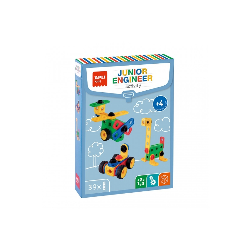Apli Kit de Construction Éducative - 39 Pièces - Outil Inclus - Feuilles d'Exemples - Développe la Psychomotricité Fine et la