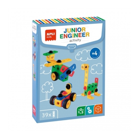 Apli Kit de Construction Éducative - 39 Pièces - Outil Inclus - Feuilles d'Exemples - Développe la Psychomotricité Fine et la