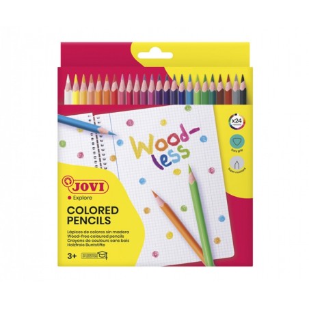 ✅ Jovi Woodless Pack de 24 Crayons de Couleur - Forme Triangulaire - Mines Résistantes - Sans Bois - Couleurs A en stock