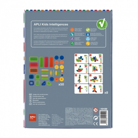 Apli Kit de Construction Educatif - 50 Pièces Flexibles - Favorise la Psychomotricité Fine - Améliore la Coordination Oeil-Main