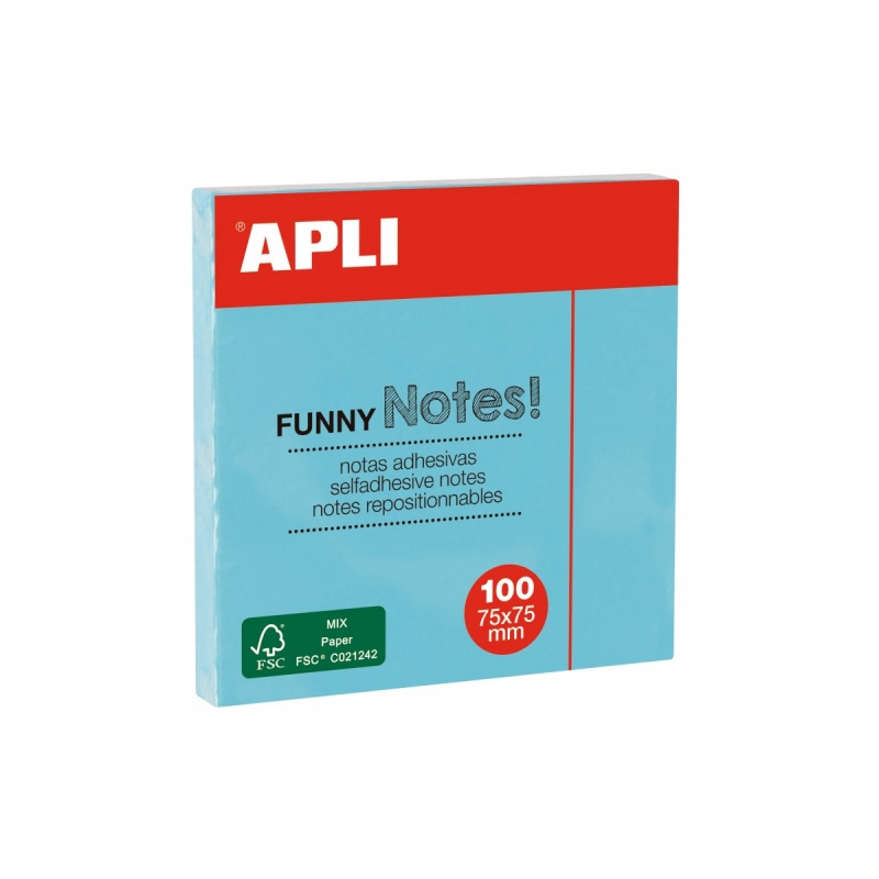 Apli Sticky Note Pad - 100 Feuilles - Papier Certifié FSC - Adhésif à Base d'Eau - Repositionnable - Format Classique 75x75mm