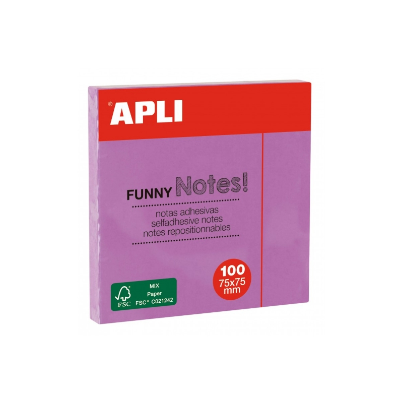 Apli Sticky Note Pad - 100 Feuilles - Papier Certifié FSC - Adhésif Repositionnable - Couleur Violet