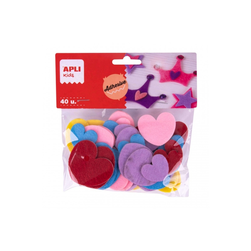 Apli Coeurs en Feutre Adhésif - Grande Résistance et Douceur - Idéal pour l'Artisanat et la Décoration - Couleurs Assorties