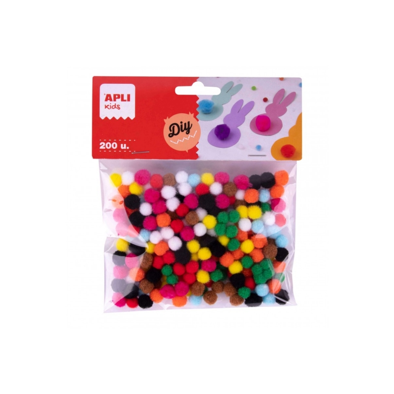 Apli Pack de 200 Mini Pompons de Ø 8 mm - Idéal pour le bricolage scolaire et les ateliers d'enfants - Stimule l'imagination et
