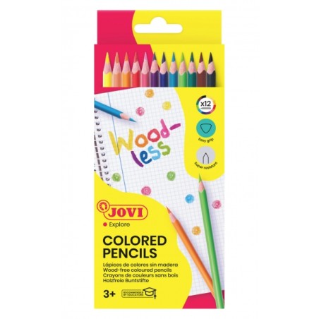 ✅ Jovi Woodless Lot de 12 Crayons de Couleur - Forme Triangulaire - Mines Résistantes - Sans Bois - Couleurs As en stock