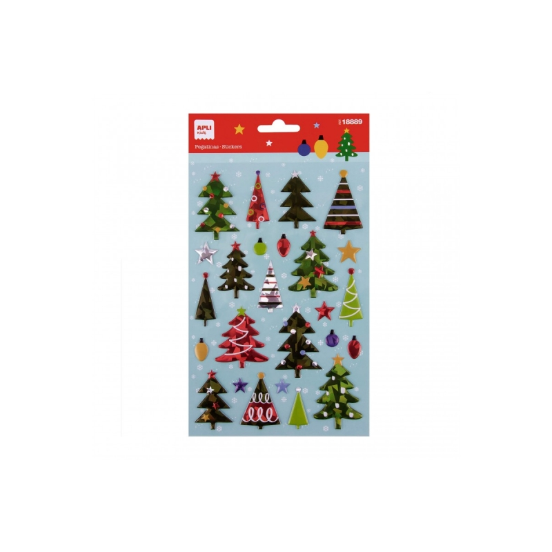 Apli Sachet d'Autocollants Sapin de Noël - Détails Métalliques - Adhésif Permanent - Idéal pour Scrapbooking et Décoration