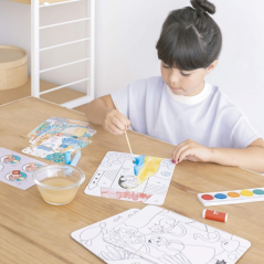 Apli Magic Coloring Set - Comprend 4 feuilles illustrées - 6 pots d'aquarelle - Pinceau - Gomme - Marqueur magique - Puces