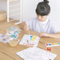 Apli Magic Coloring Set - Comprend 4 feuilles illustrées - 6 pots d'aquarelle - Pinceau - Gomme - Marqueur magique - Puces