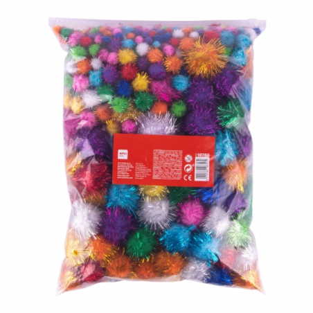Apli Pack de 400 Pompons Lumineux - Format Scolaire - Fermeture Zip Améliorée - Idéal pour Travaux Manuels et Décorations