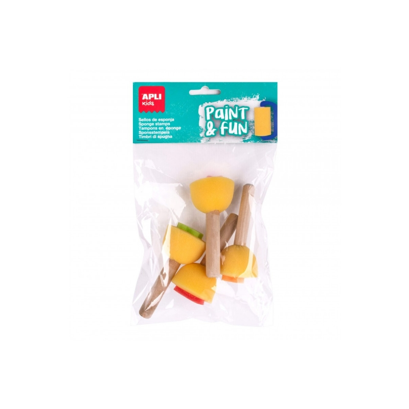 Tampons éponge Apli avec manches en bois - Différentes formes - Améliore les compétences manuelles - Stimule la créativité