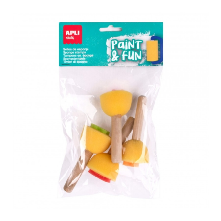 Tampons éponge Apli avec manches en bois - Différentes formes - Améliore les compétences manuelles - Stimule la créativité