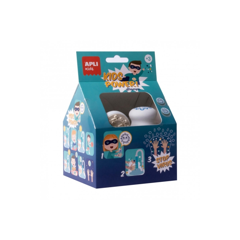 Ensemble de tampons Apli Stop Virus - Ergonomique - Encre bleue non toxique - Favorise l'hygiène des enfants