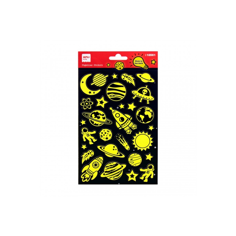 Apli Sachet de Stickers Espace - Luminescents - Adhésif Permanent - Idéal pour le Scrapbooking et la Décoration - Stimule la
